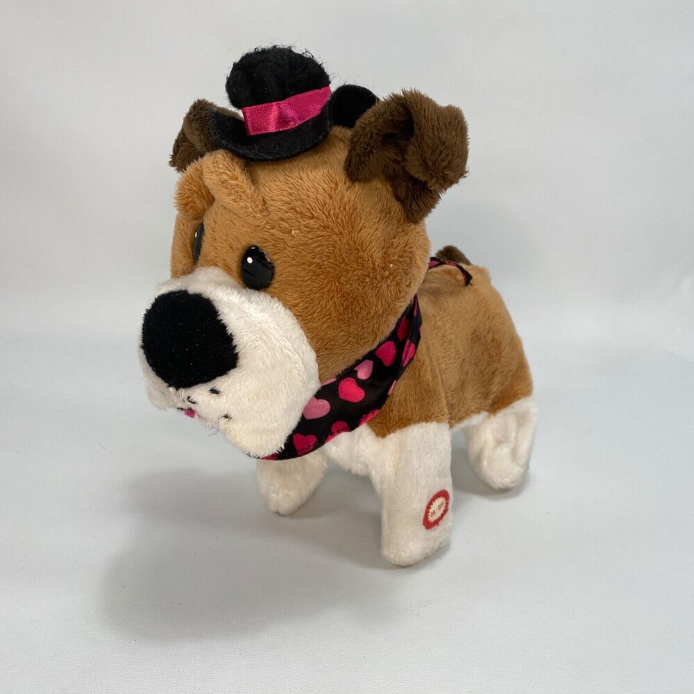 Animated Walking Singing Dog Heart Scarf Hat Battery Operated 8" Plush Toy